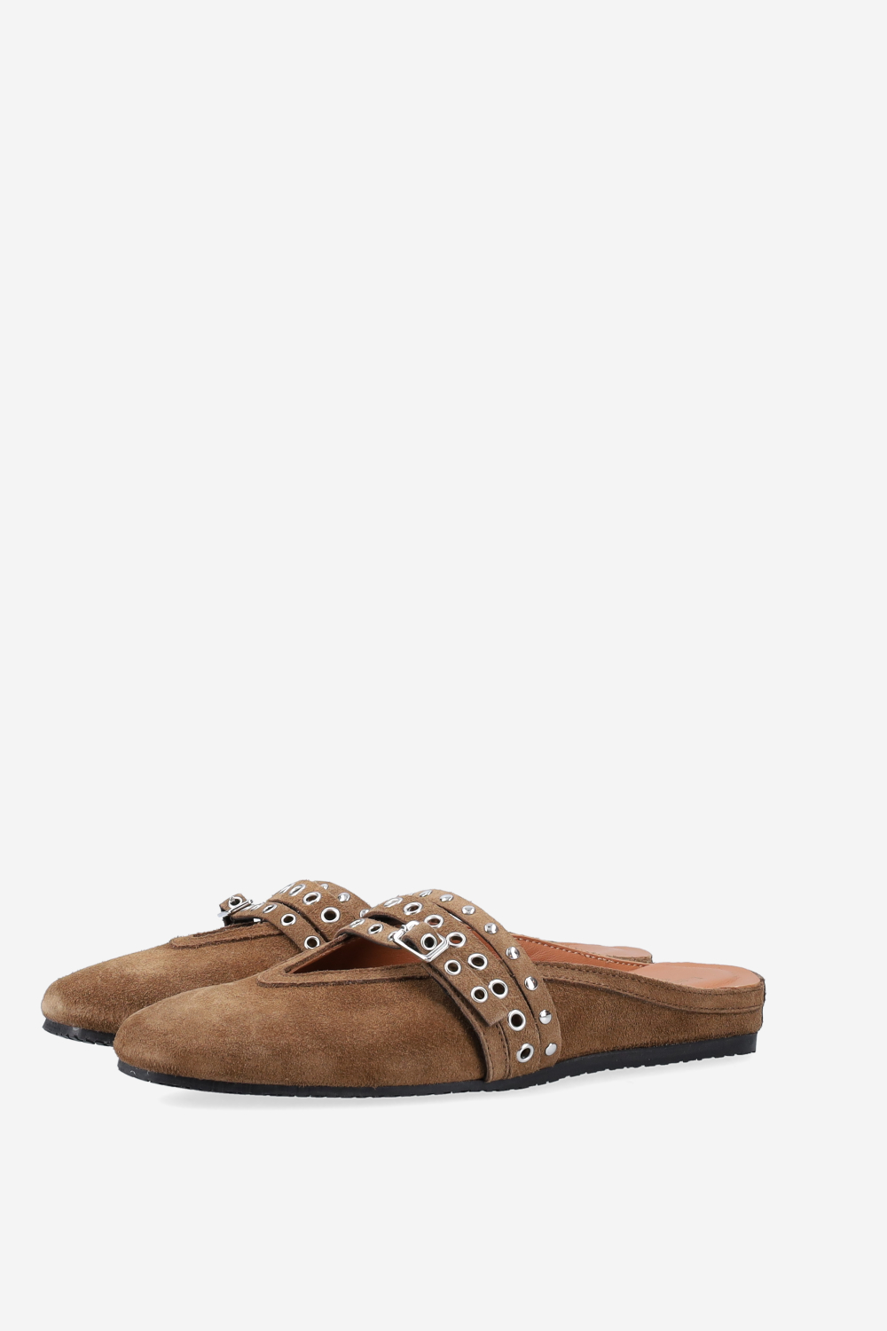 Cross-over suede mules