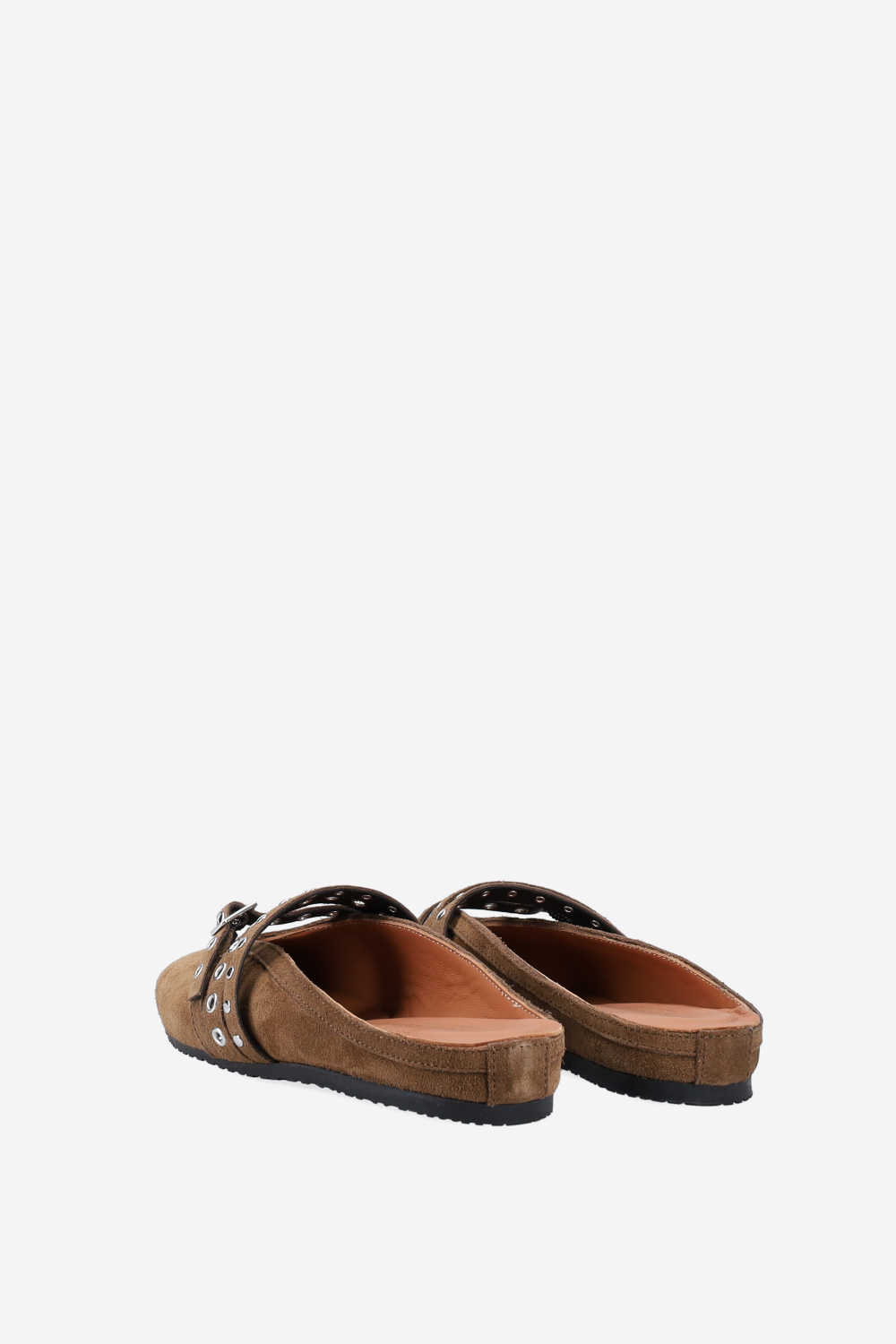 Cross-over suede mules