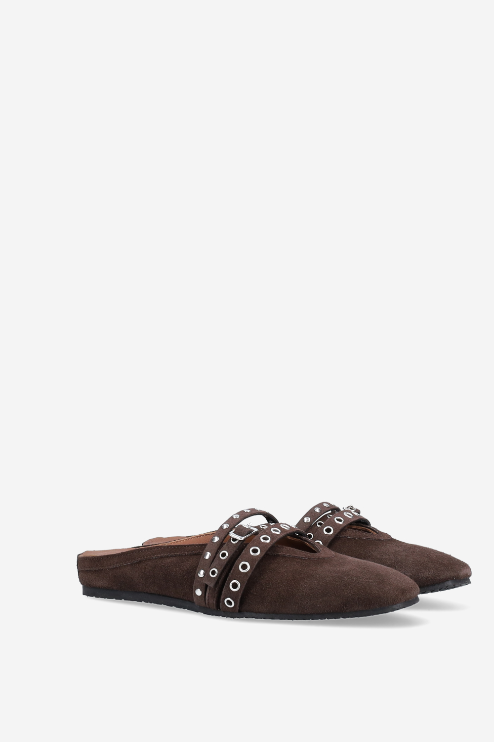 Cross-over suede mules