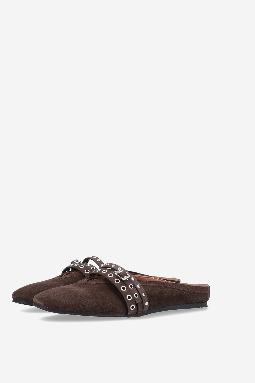 Cross-over suede mules