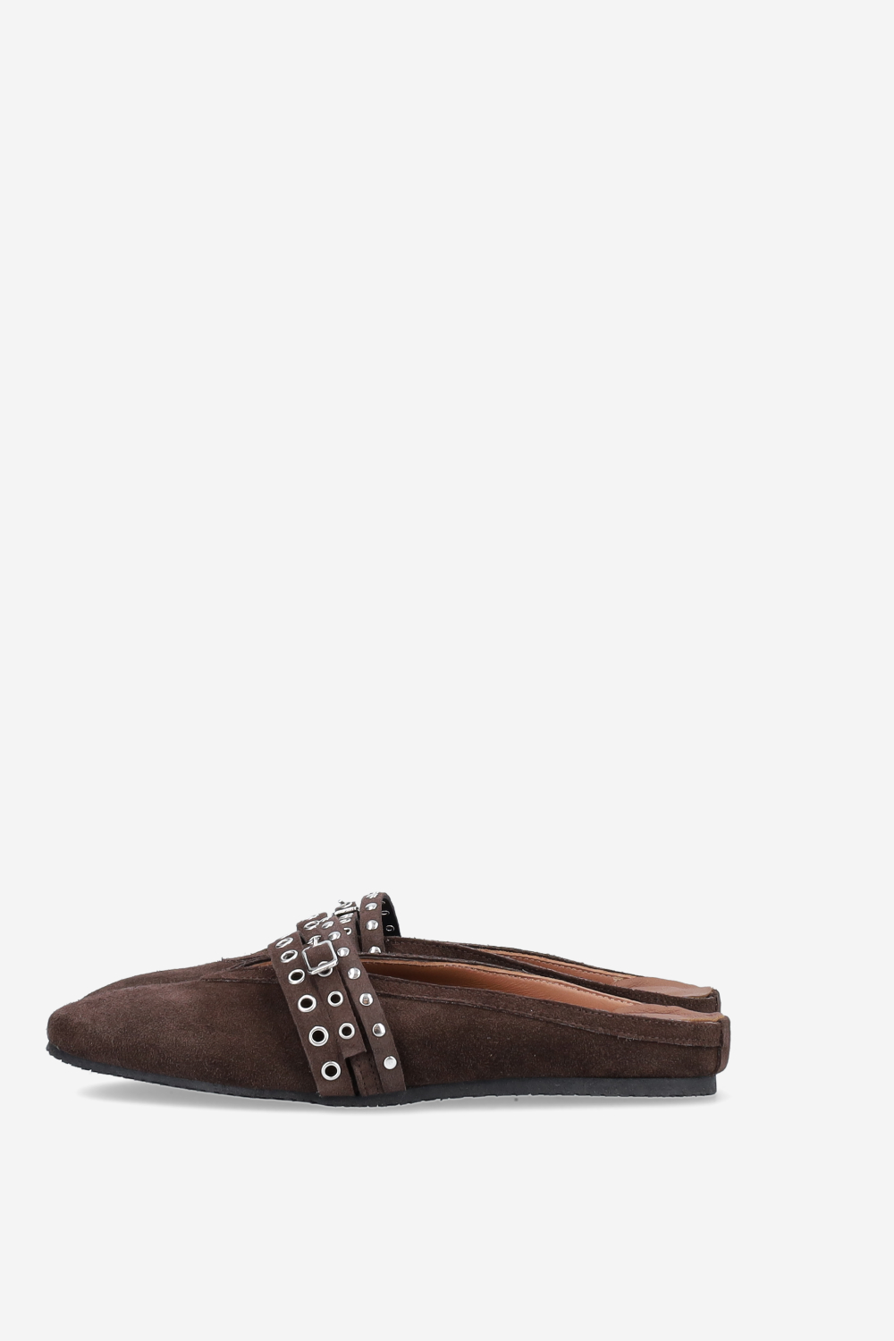 Cross-over suede mules