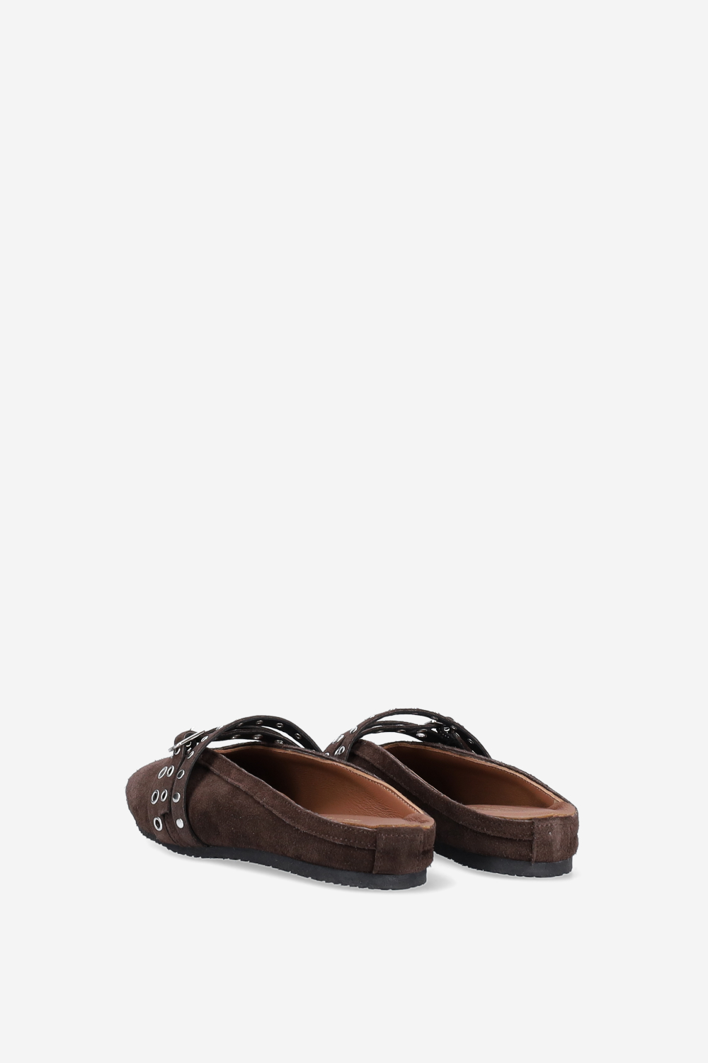 Cross-over suede mules