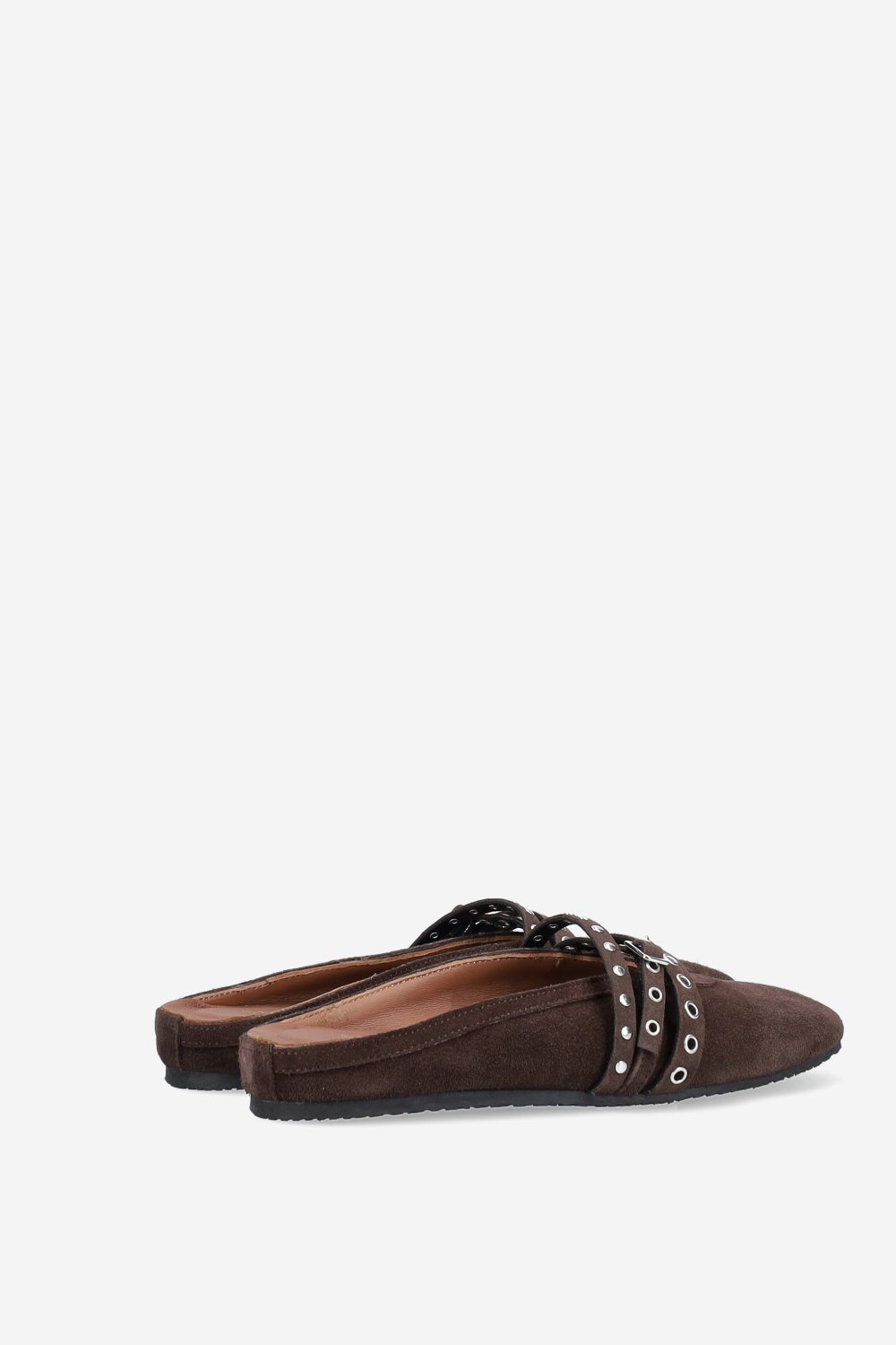 Cross-over suede mules