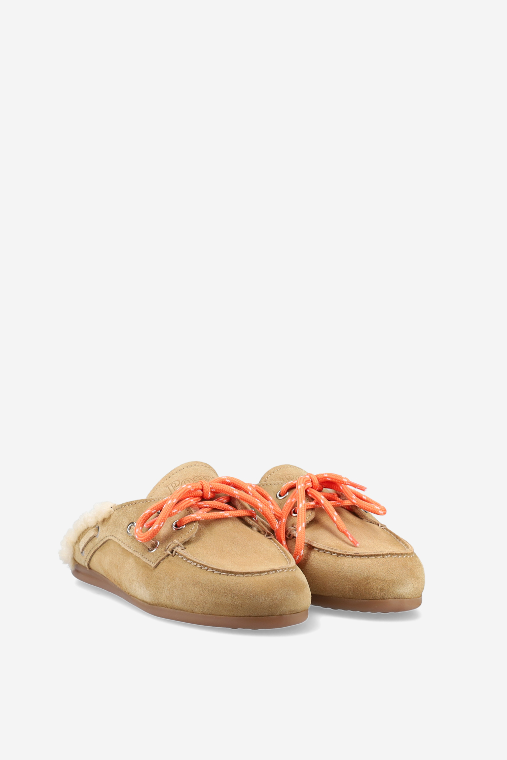 Fur suede boat loafer mules