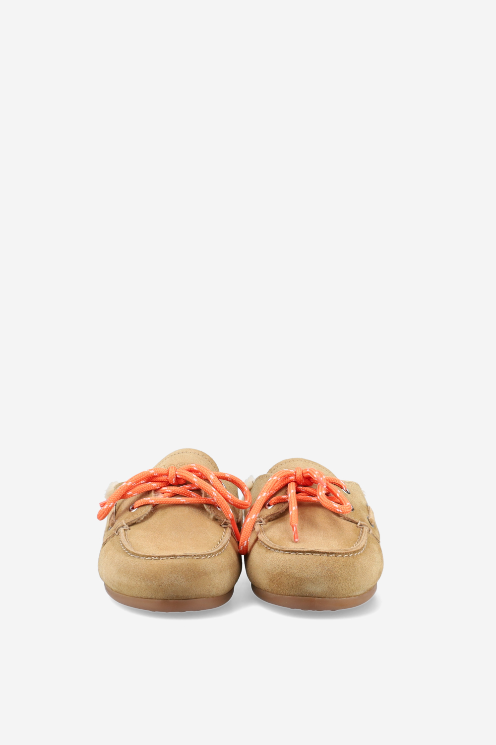 Fur suede boat loafer mules