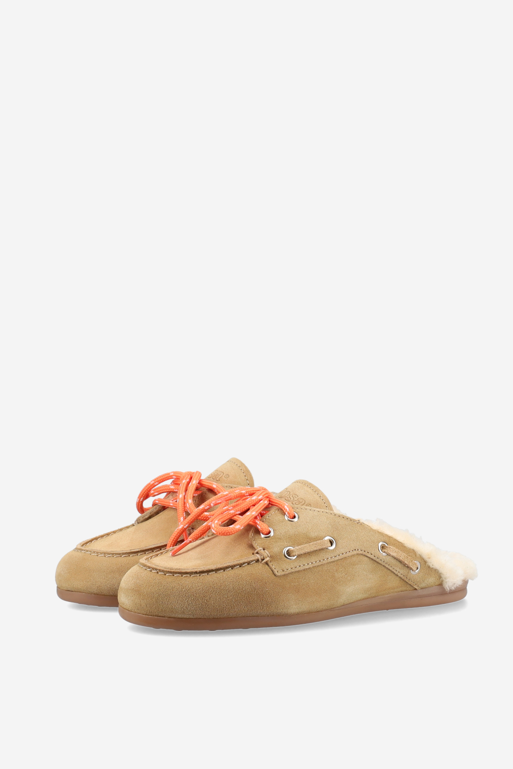 Fur suede boat loafer mules