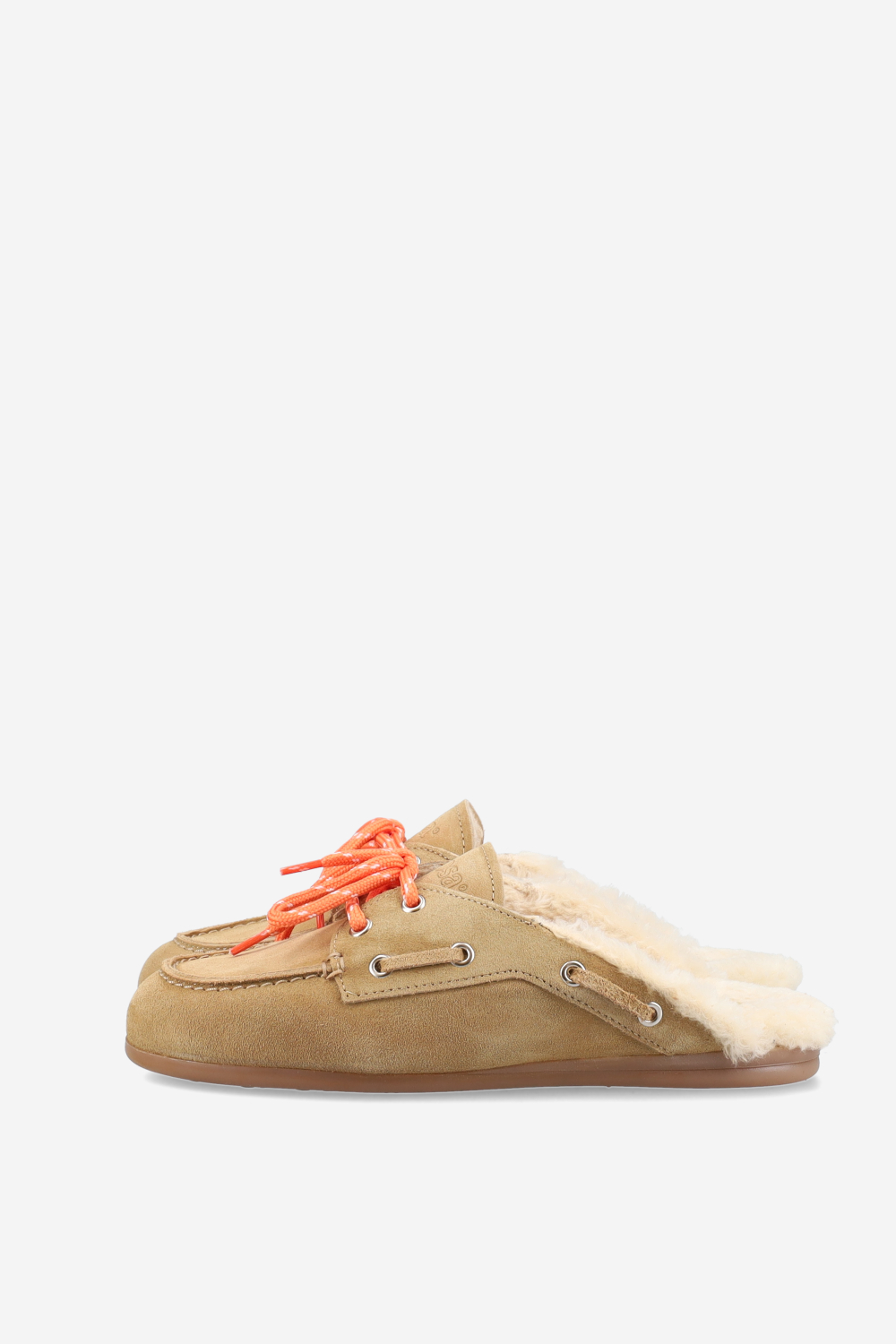 Fur suede boat loafer mules