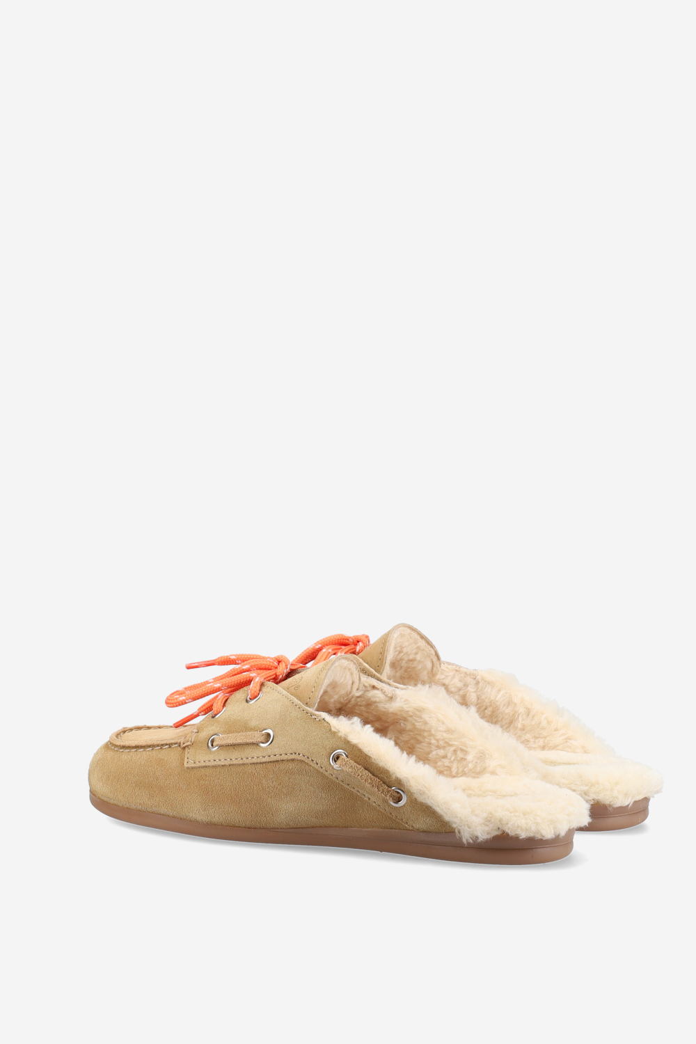 Fur suede boat loafer mules