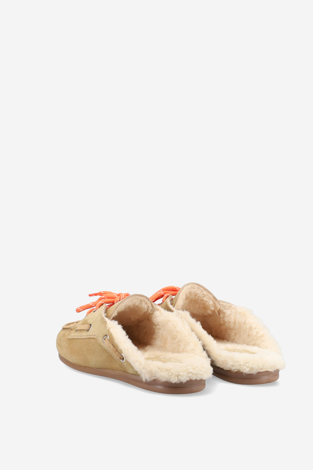 Fur suede boat loafer mules