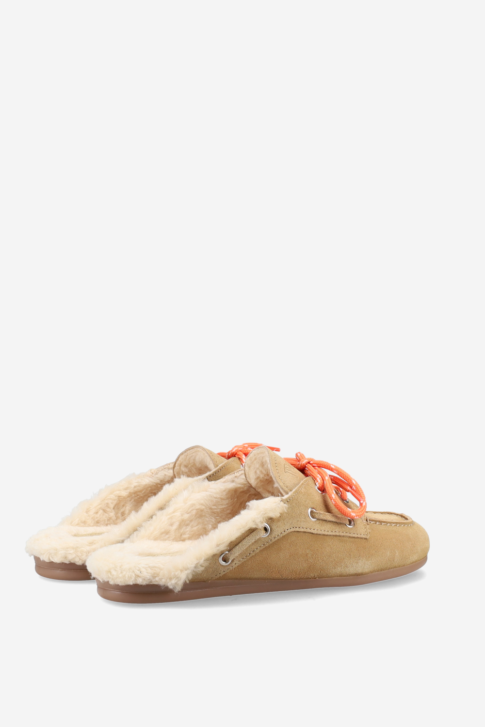 Fur suede boat loafer mules