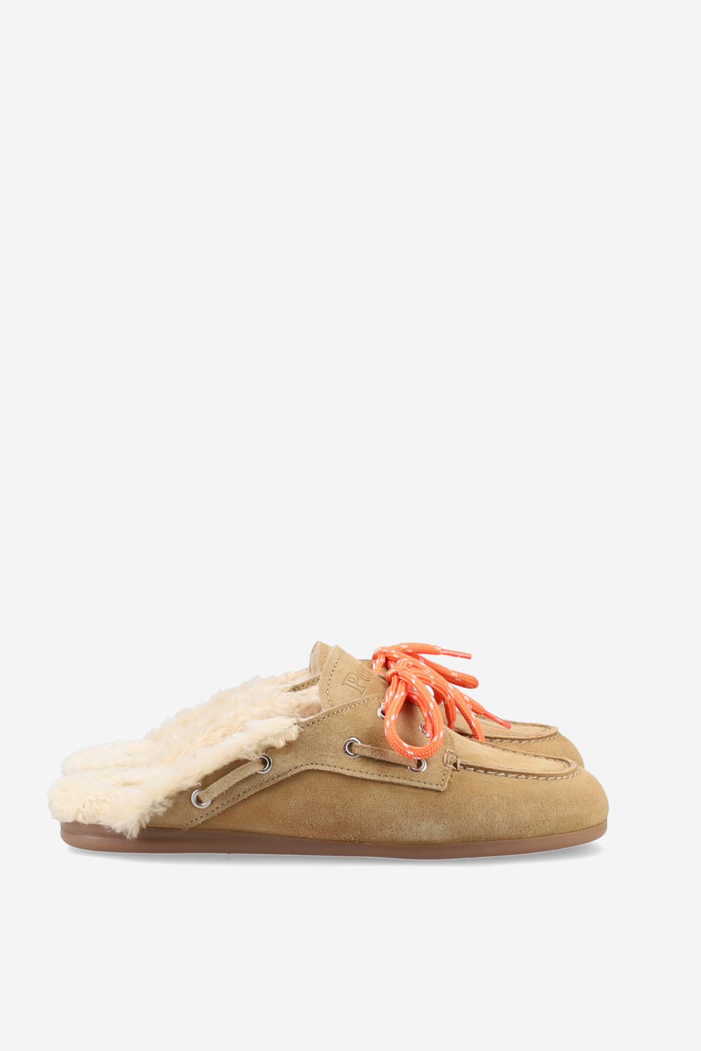 Fur suede boat loafer mules