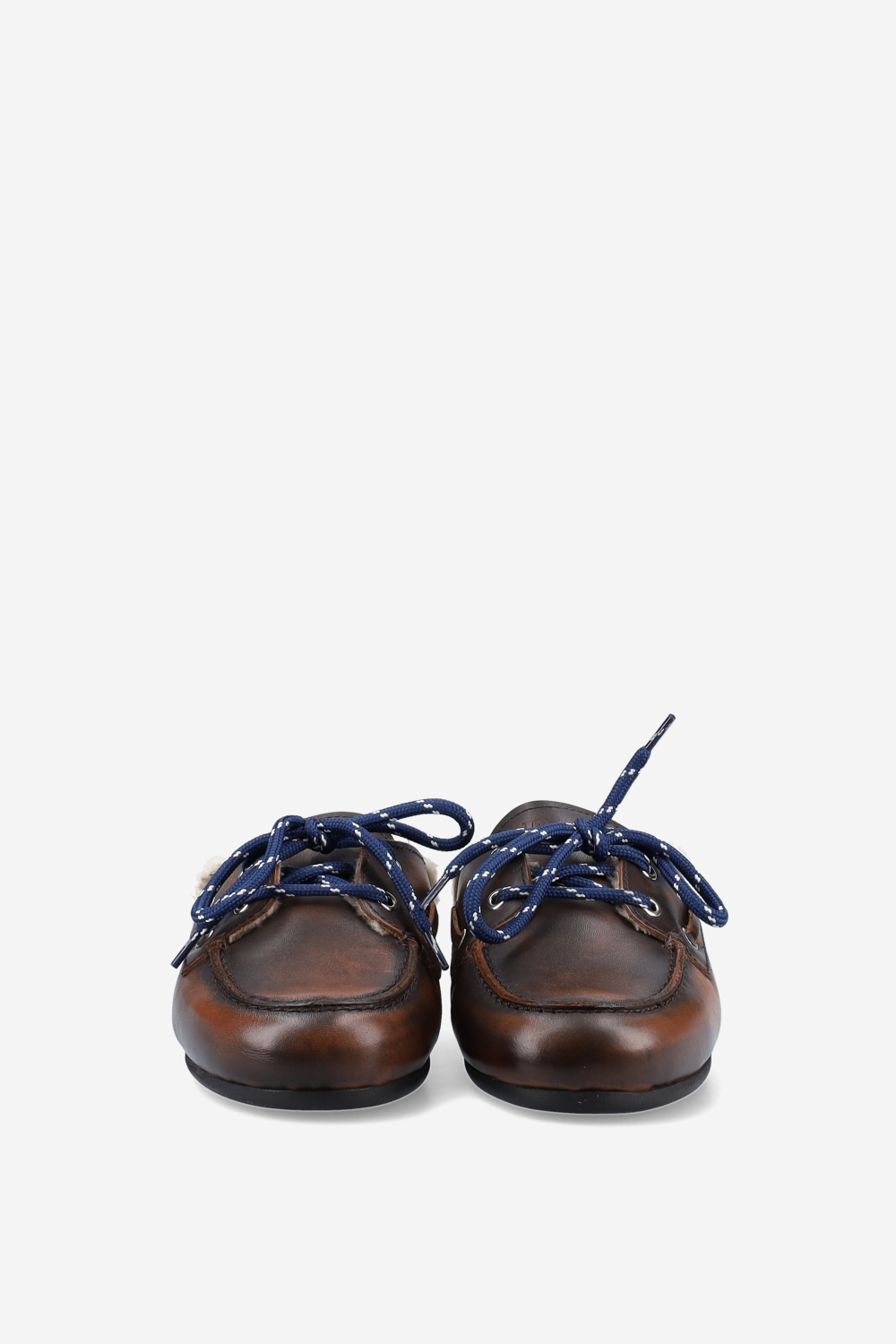 Fur leather boat loafer mules