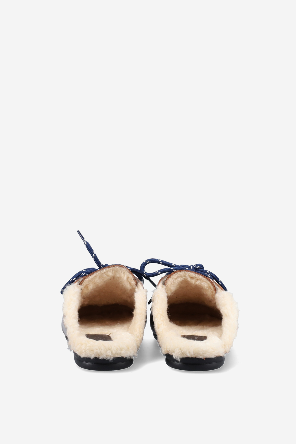 Fur leather boat loafer mules