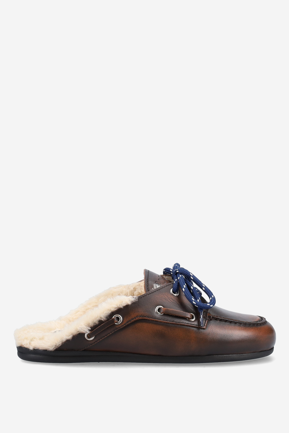 Posa - Fur leather boat loafer mules