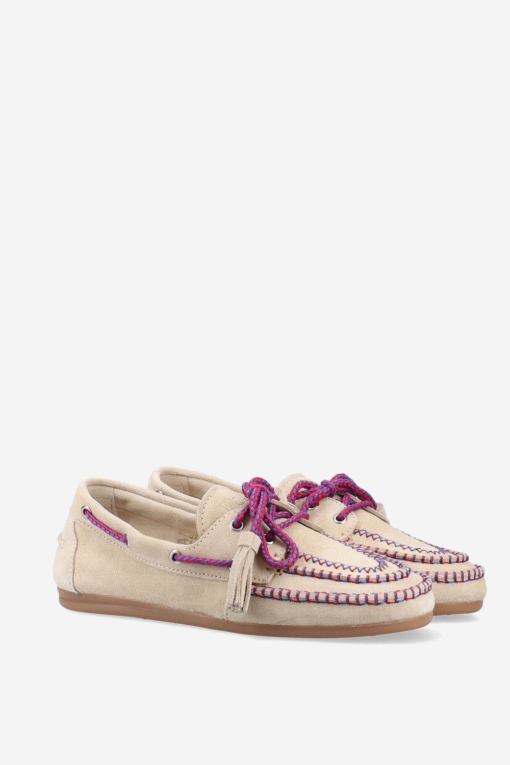 Boat fringe coloured stitch suede loafers