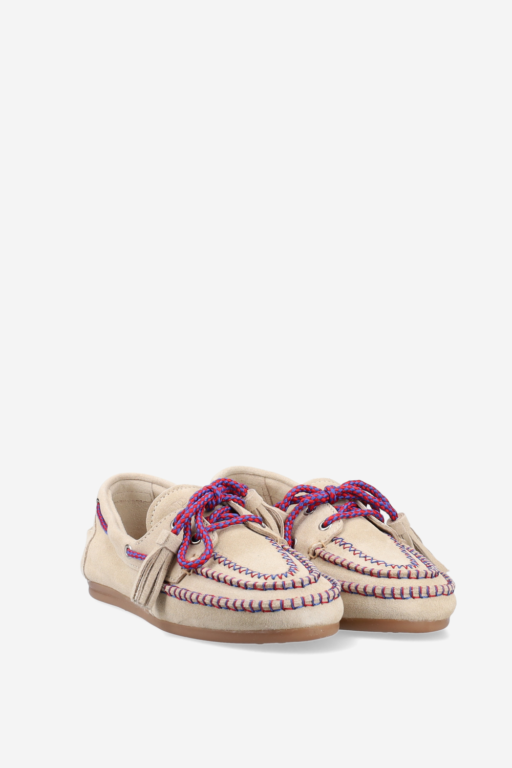 Boat fringe coloured stitch suede loafers