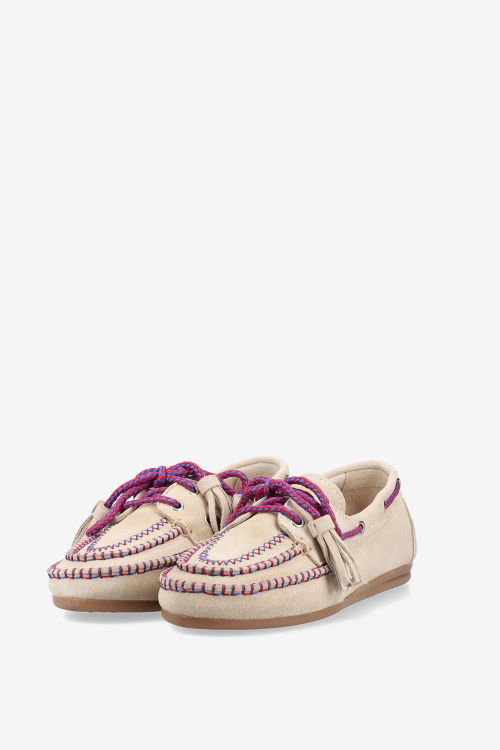 Boat fringe coloured stitch suede loafers