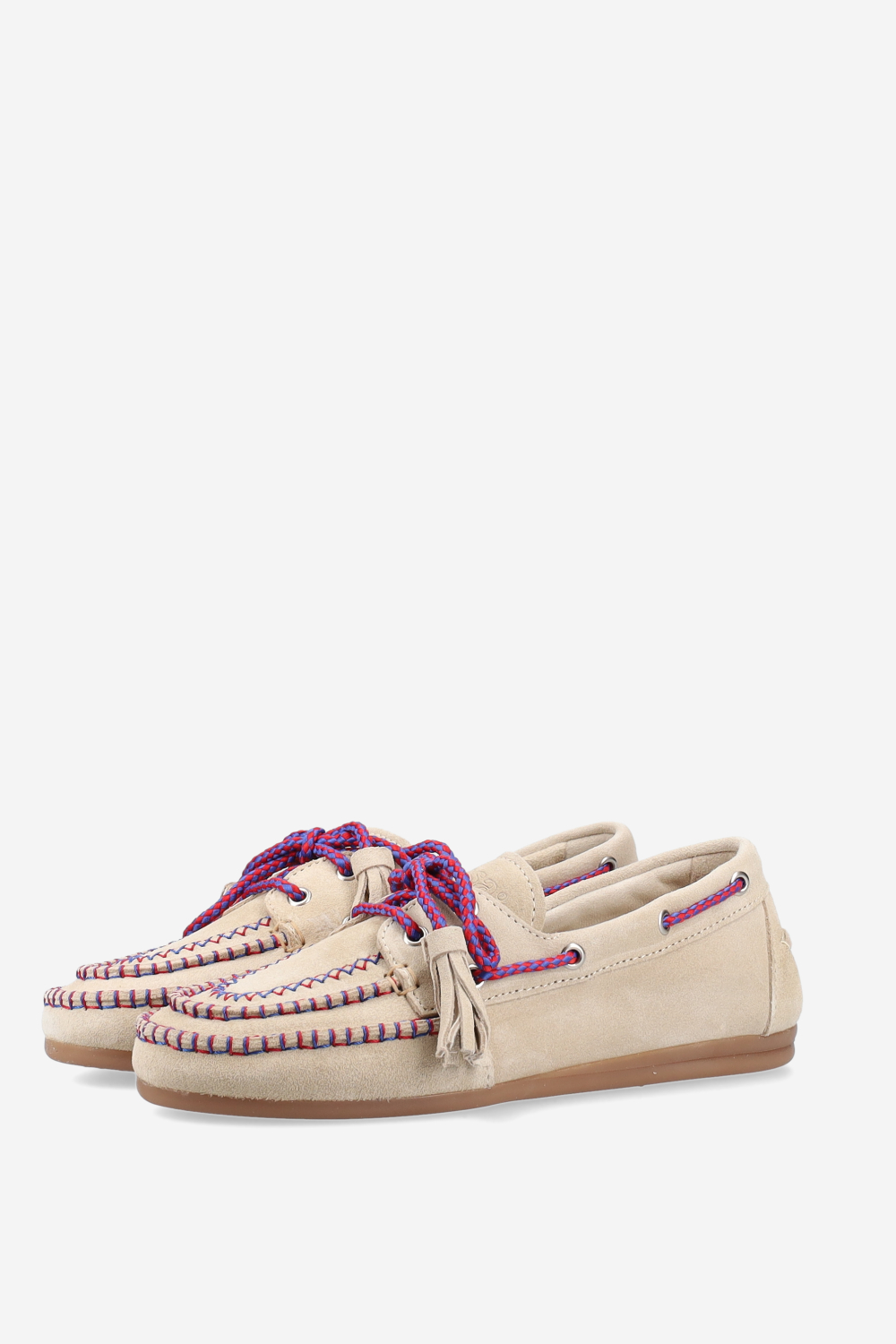Boat fringe coloured stitch suede loafers