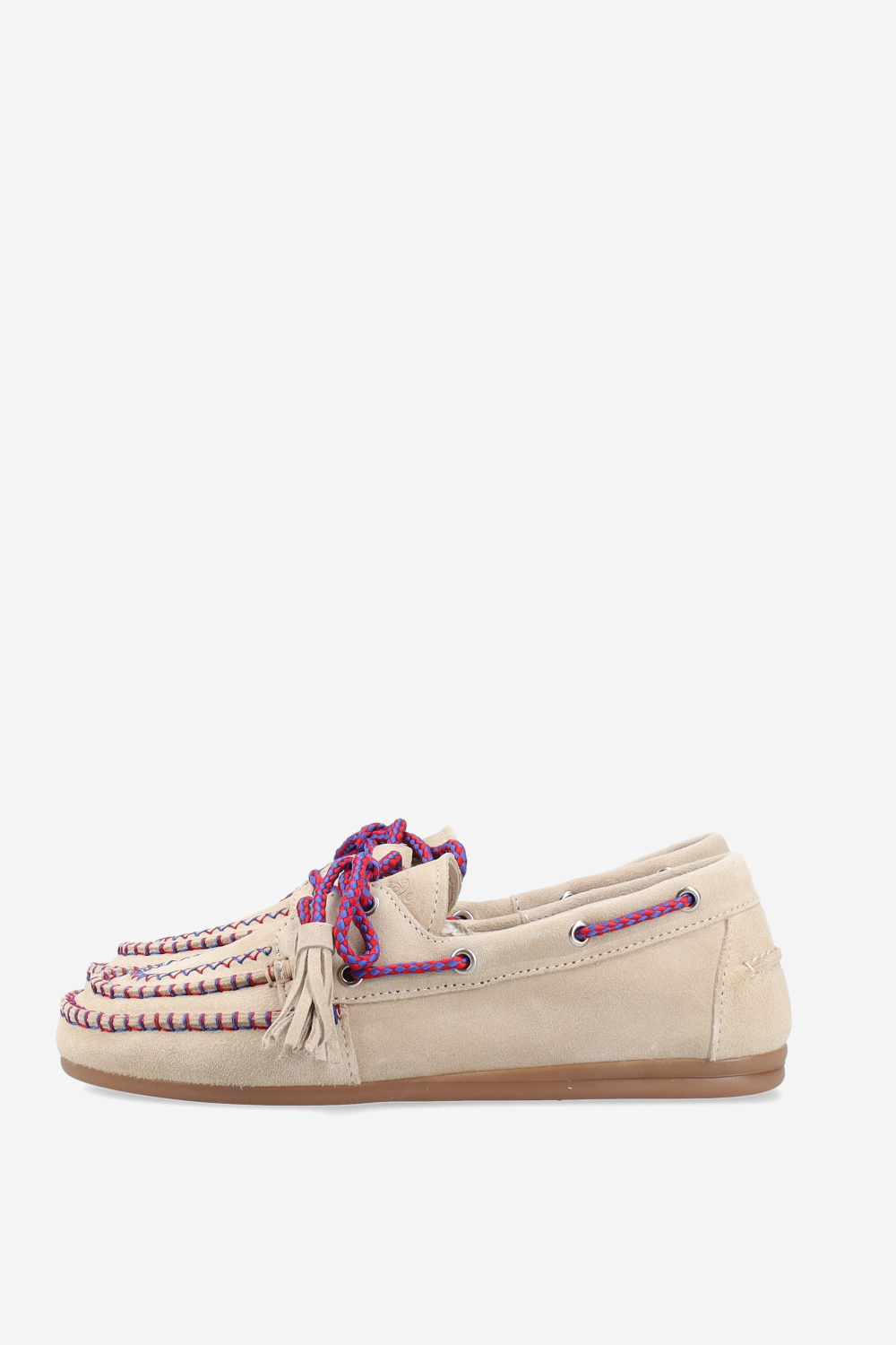 Boat fringe coloured stitch suede loafers