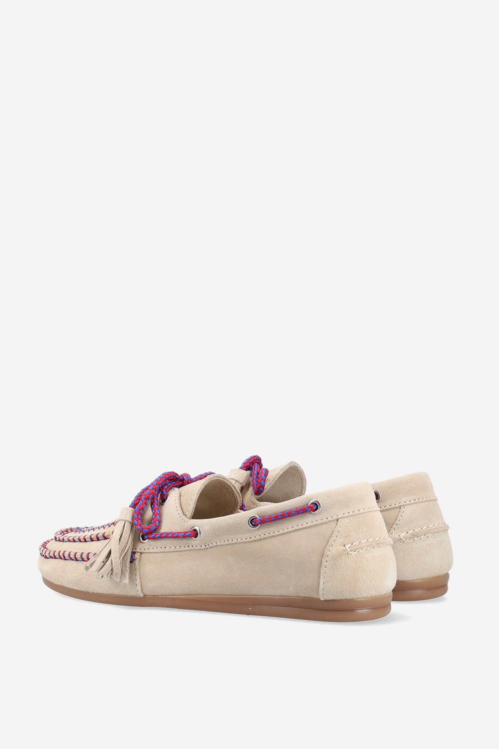 Boat fringe coloured stitch suede loafers