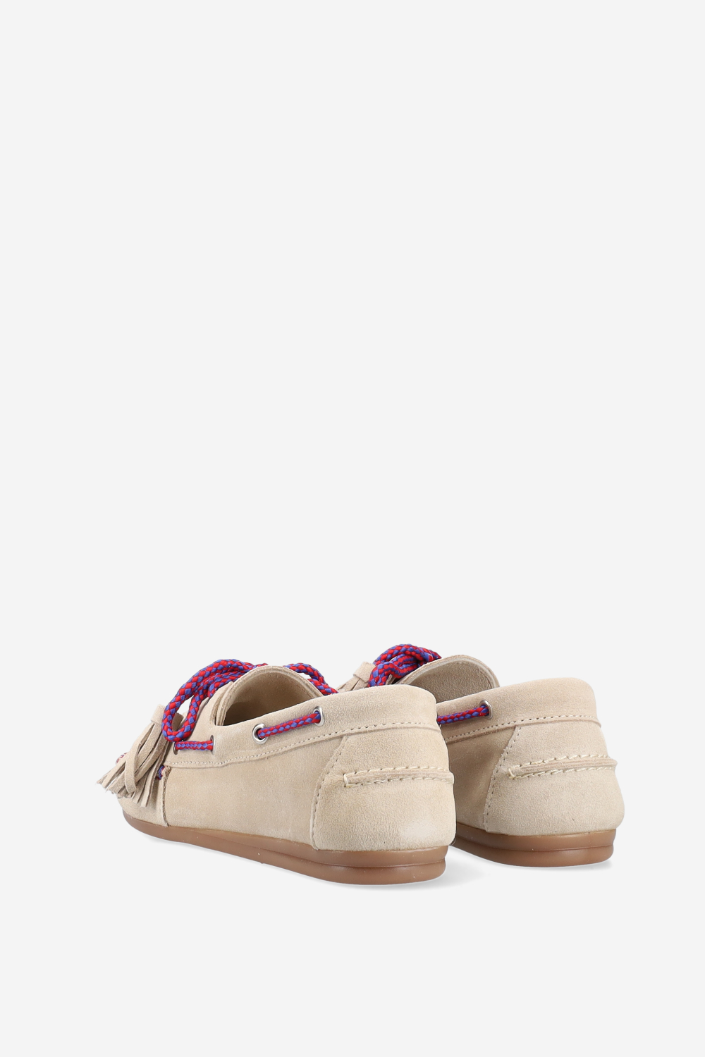 Boat fringe coloured stitch suede loafers