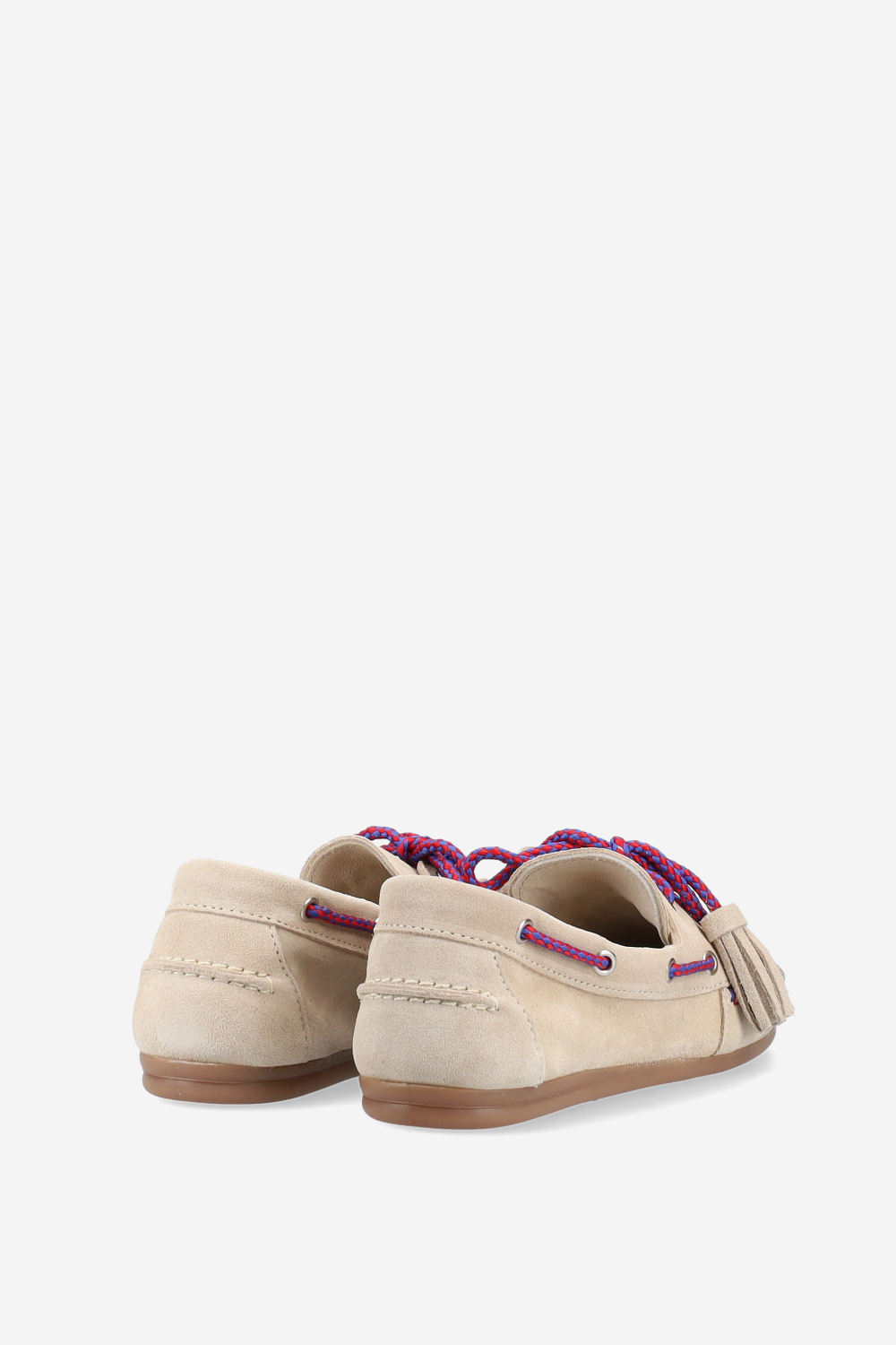 Boat fringe coloured stitch suede loafers