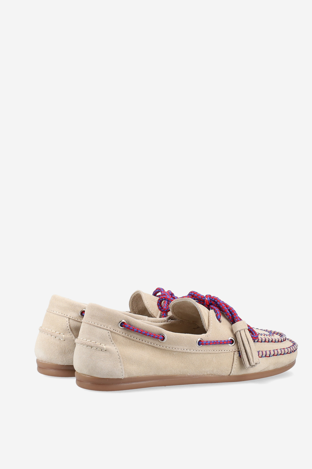 Boat fringe coloured stitch suede loafers