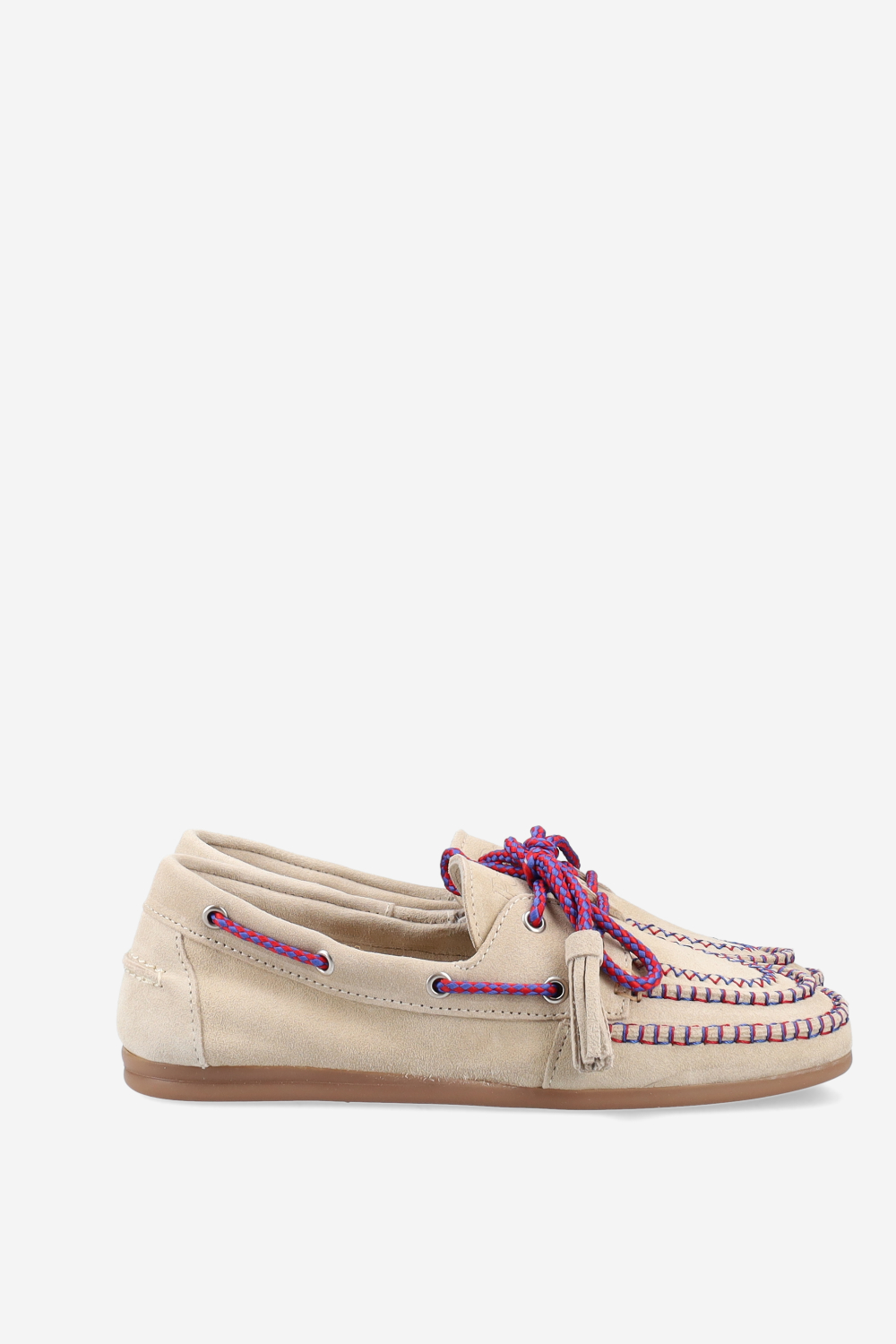 Boat fringe coloured stitch suede loafers