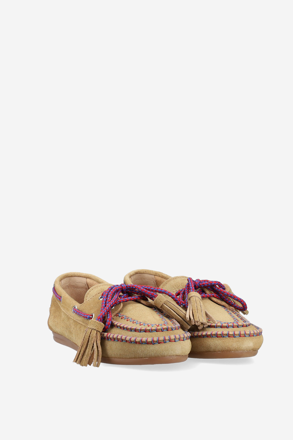 Boat fringe coloured stitch suede loafers