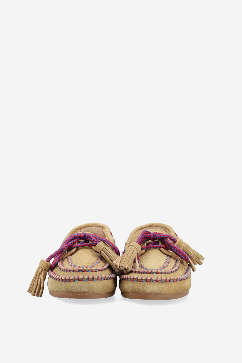 Boat fringe coloured stitch suede loafers