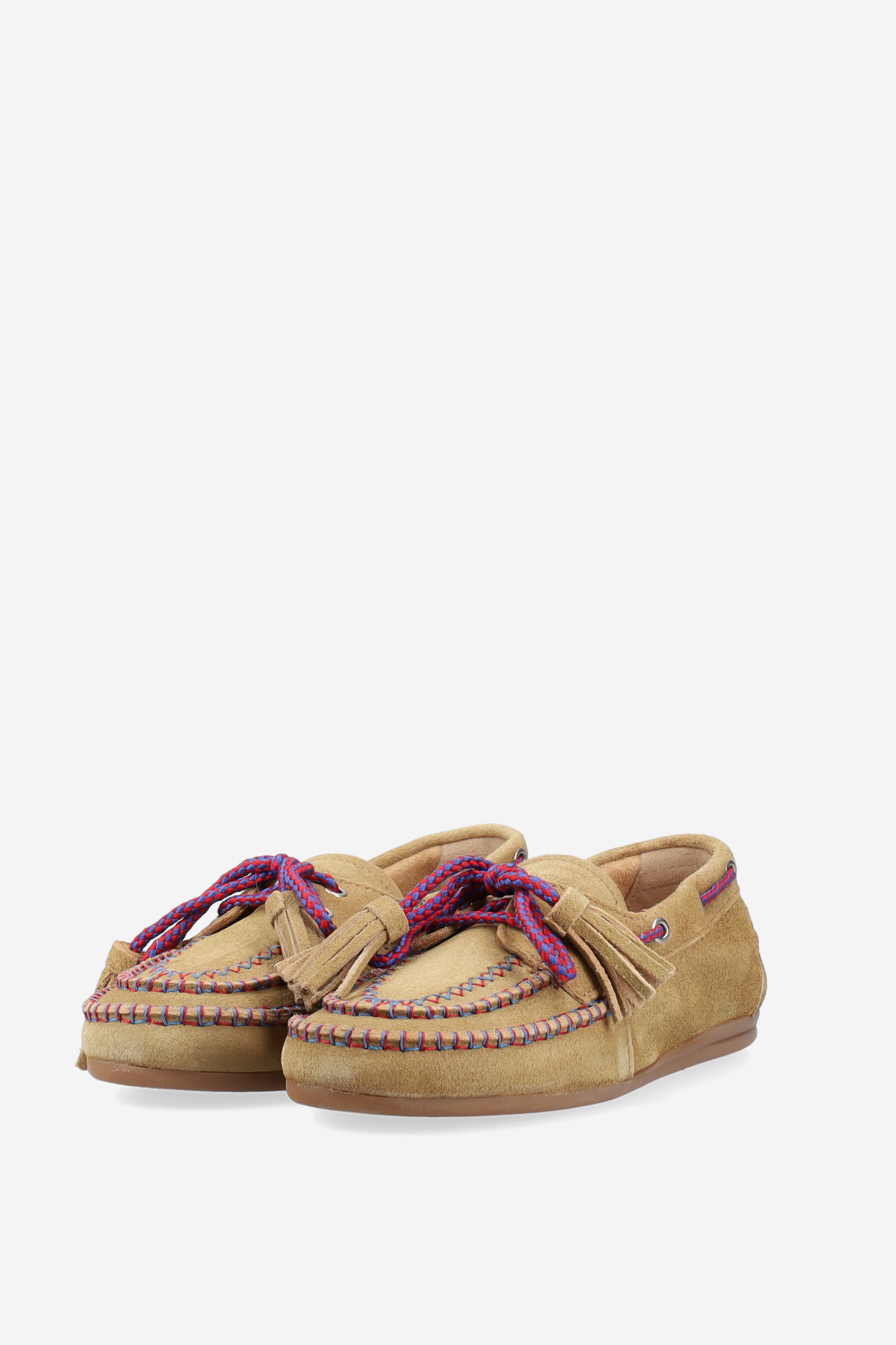 Boat fringe coloured stitch suede loafers