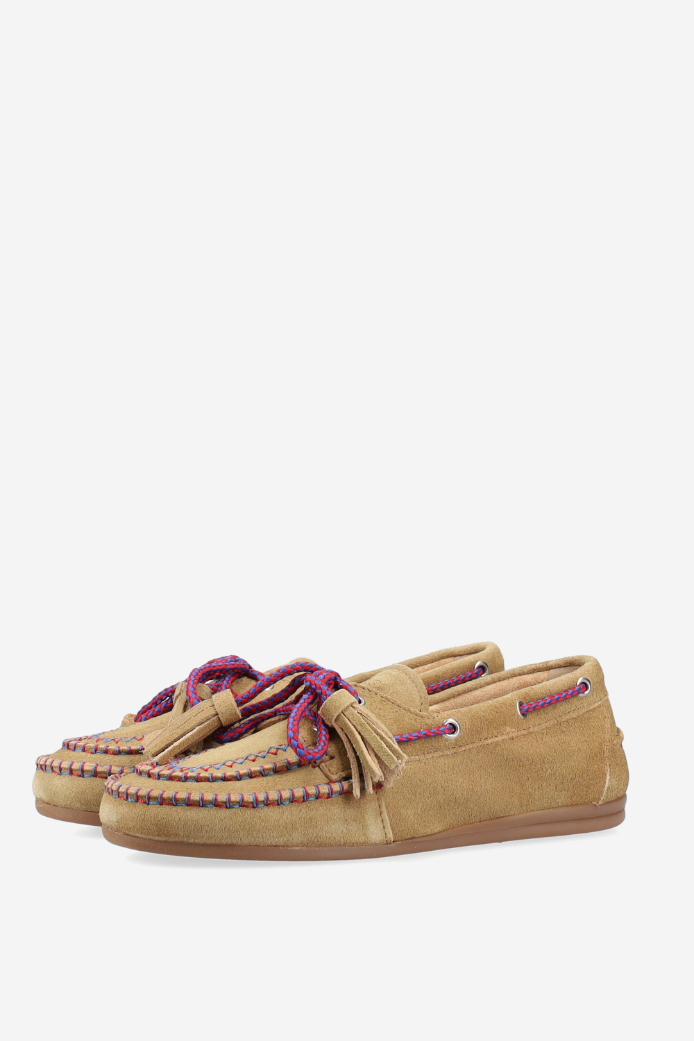 Boat fringe coloured stitch suede loafers