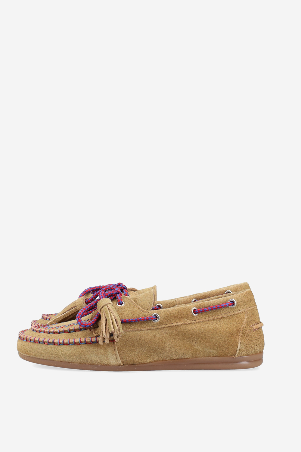 Boat fringe coloured stitch suede loafers