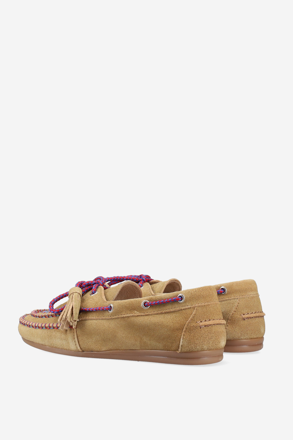 Boat fringe coloured stitch suede loafers