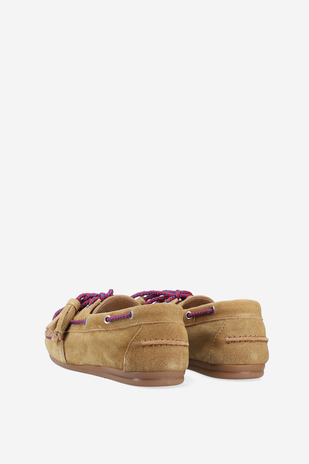 Boat fringe coloured stitch suede loafers