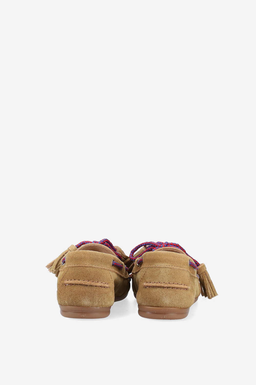 Boat fringe coloured stitch suede loafers