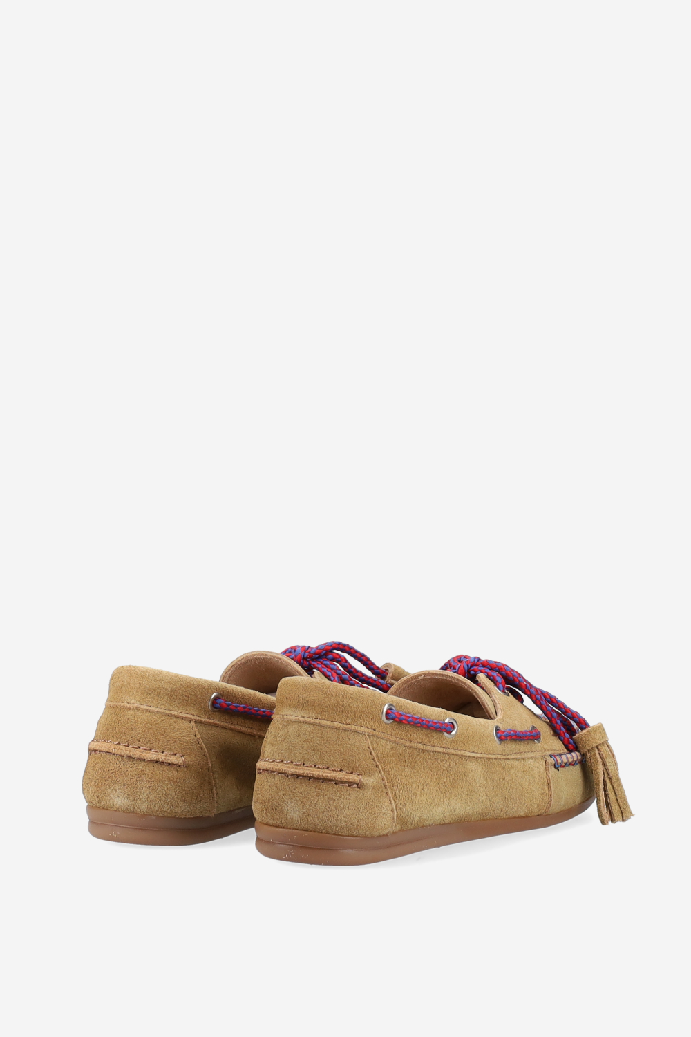 Boat fringe coloured stitch suede loafers