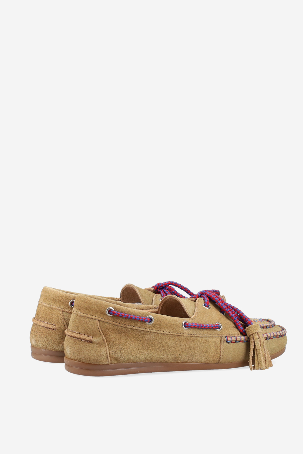 Boat fringe coloured stitch suede loafers
