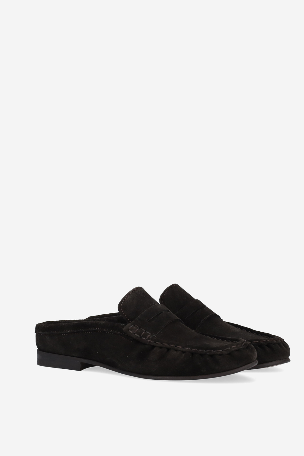 Penny wrinkle suede mule loafers