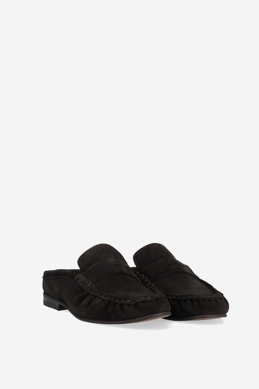 Penny wrinkle suede mule loafers