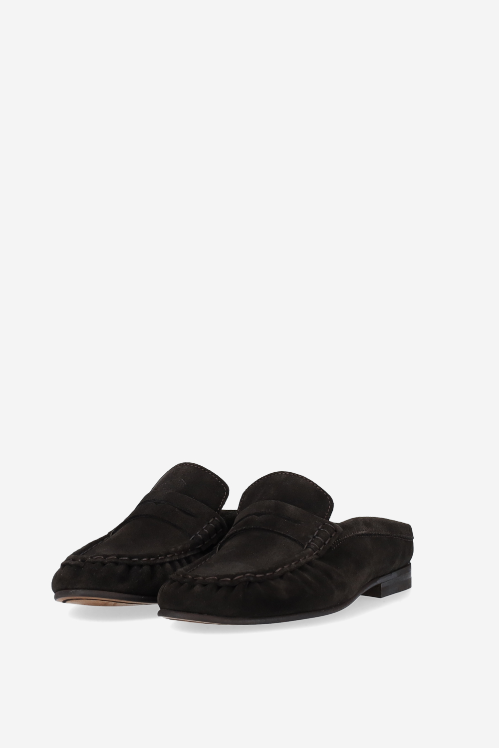 Penny wrinkle suede mule loafers