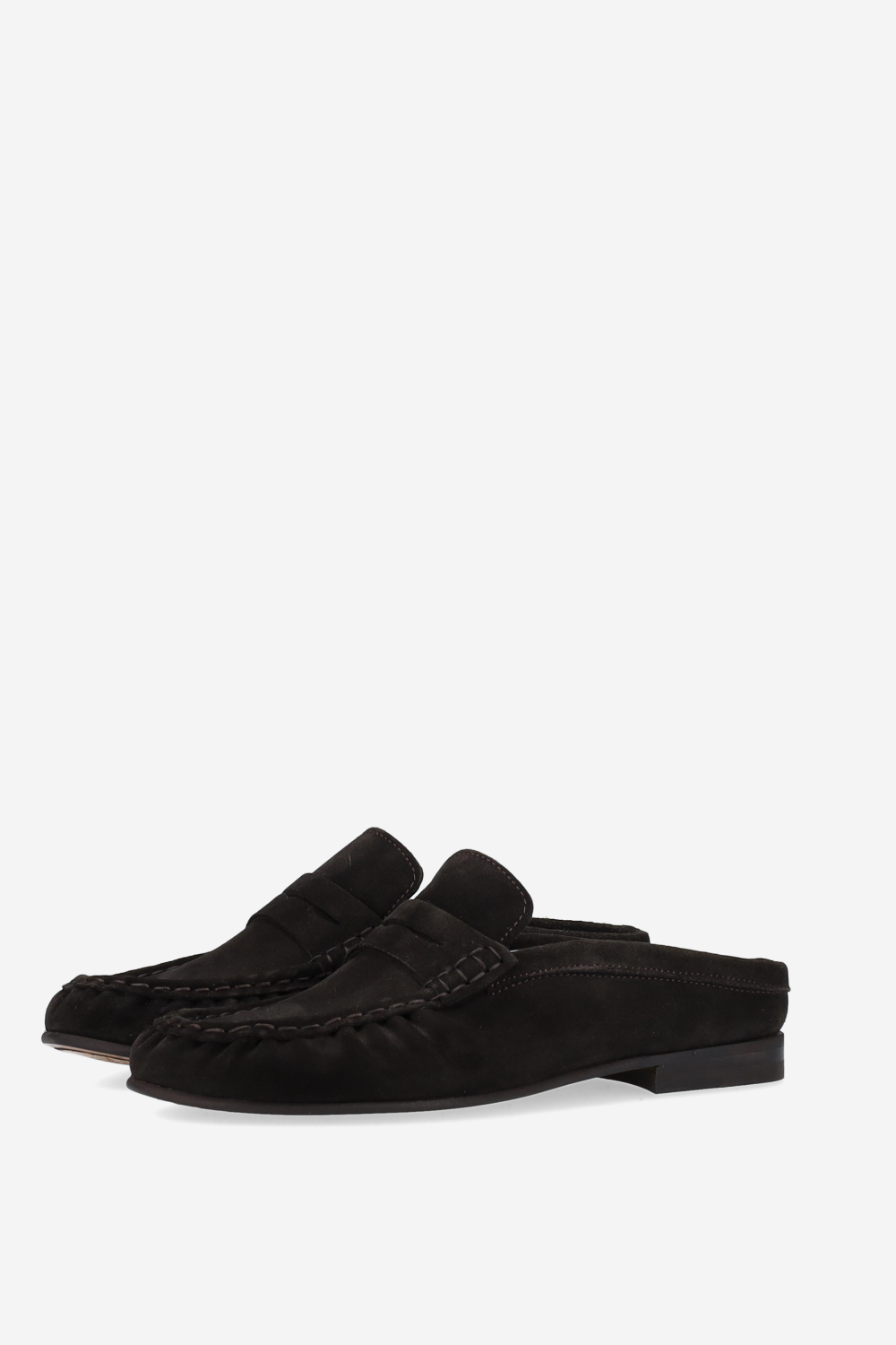 Penny wrinkle suede mule loafers