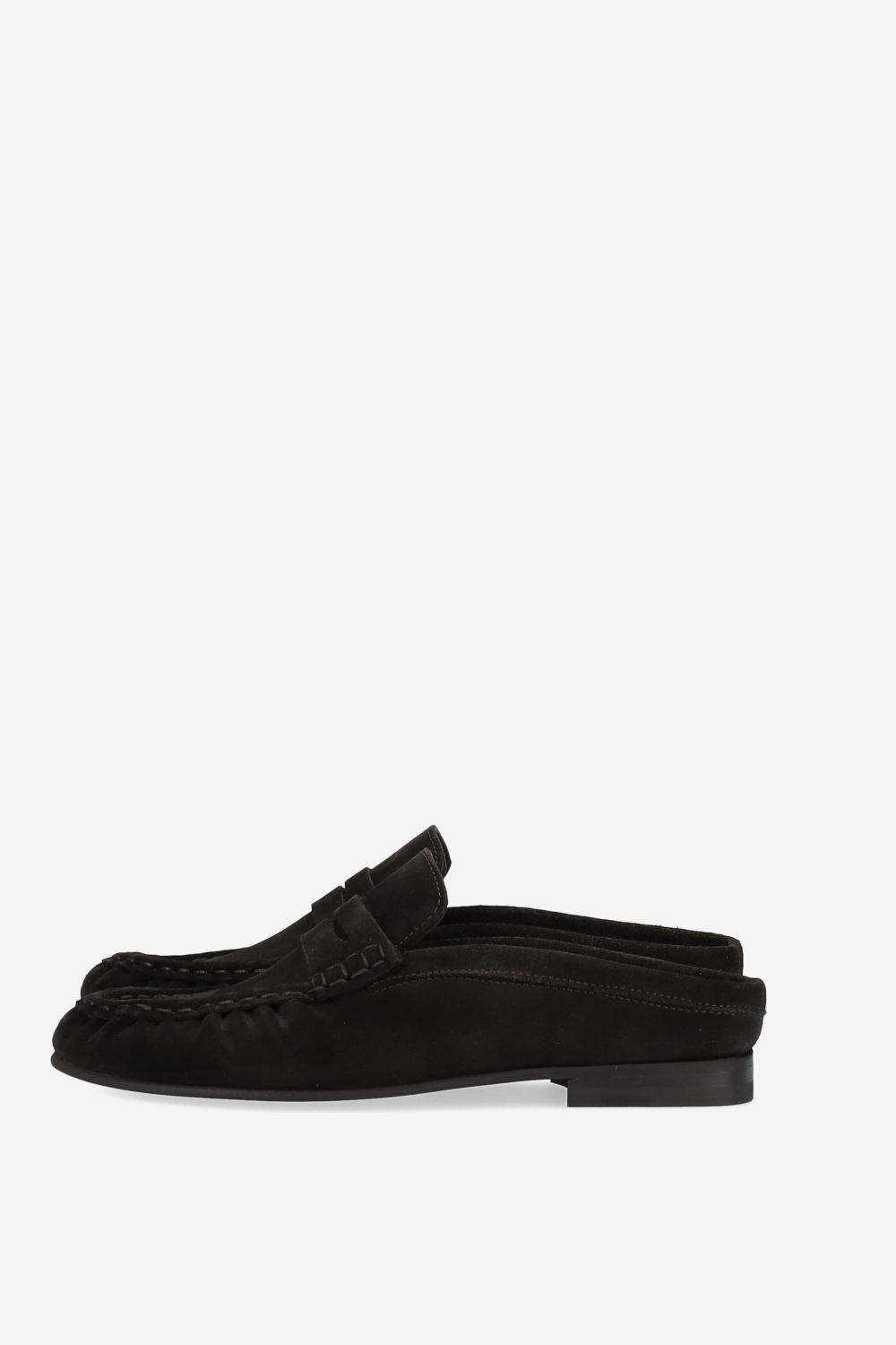 Penny wrinkle suede mule loafers