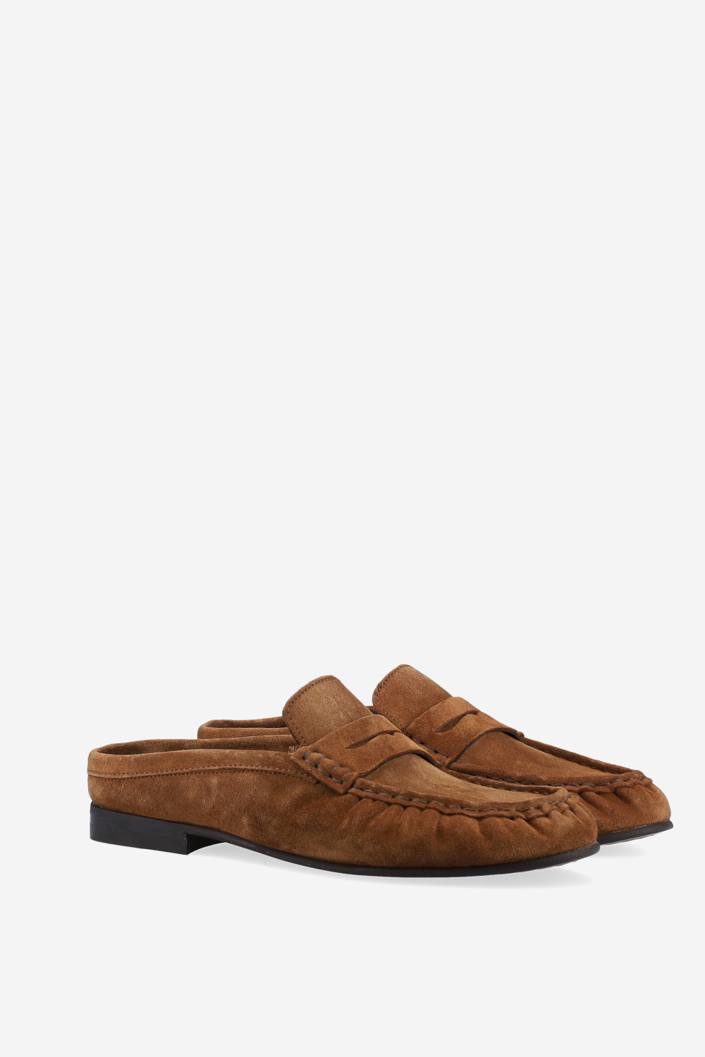 Penny wrinkle suede mule loafers
