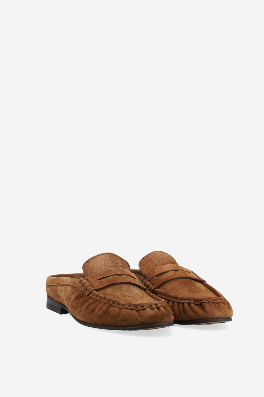 Penny wrinkle suede mule loafers