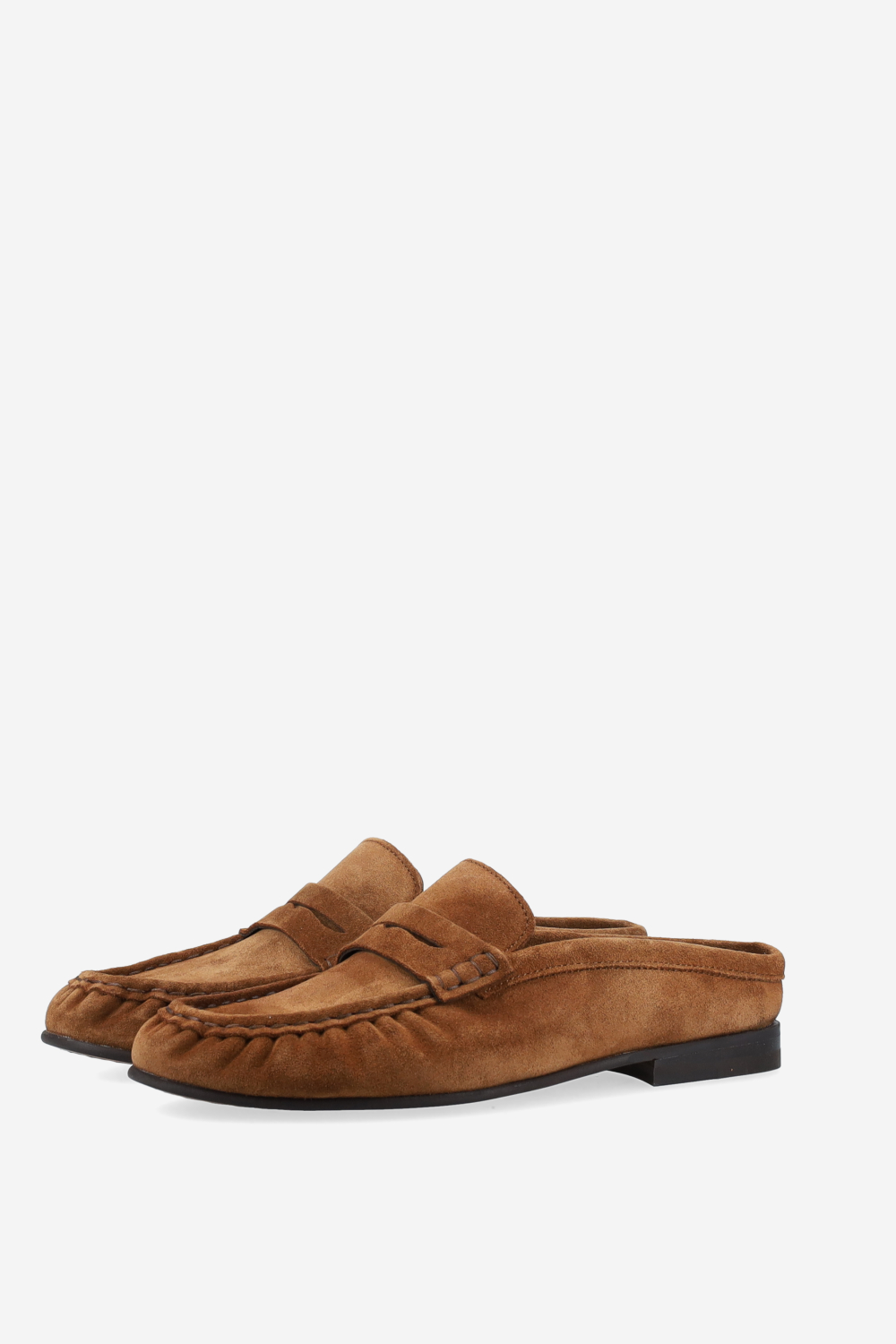 Penny wrinkle suede mule loafers