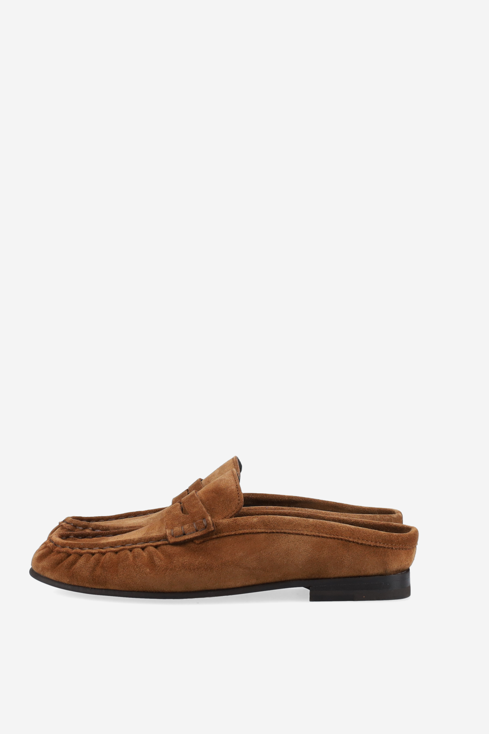 Penny wrinkle suede mule loafers