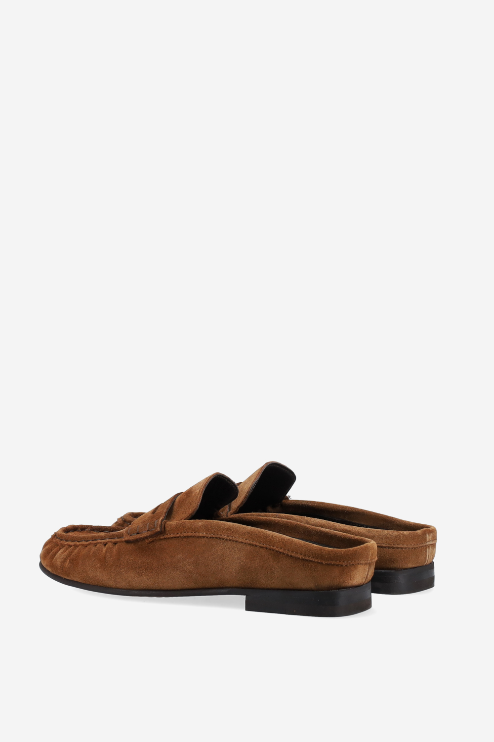 Penny wrinkle suede mule loafers