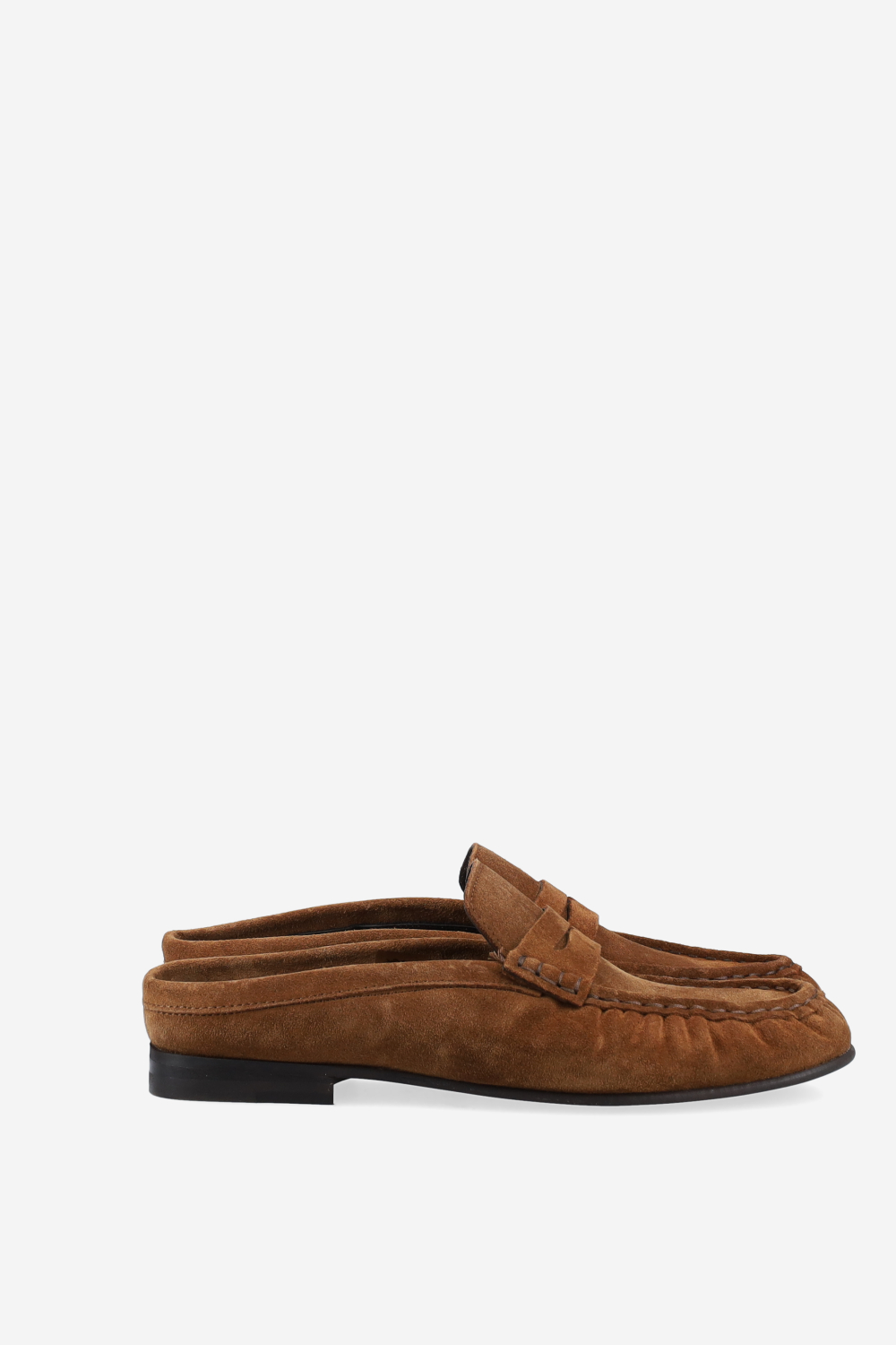 Penny wrinkle suede mule loafers
