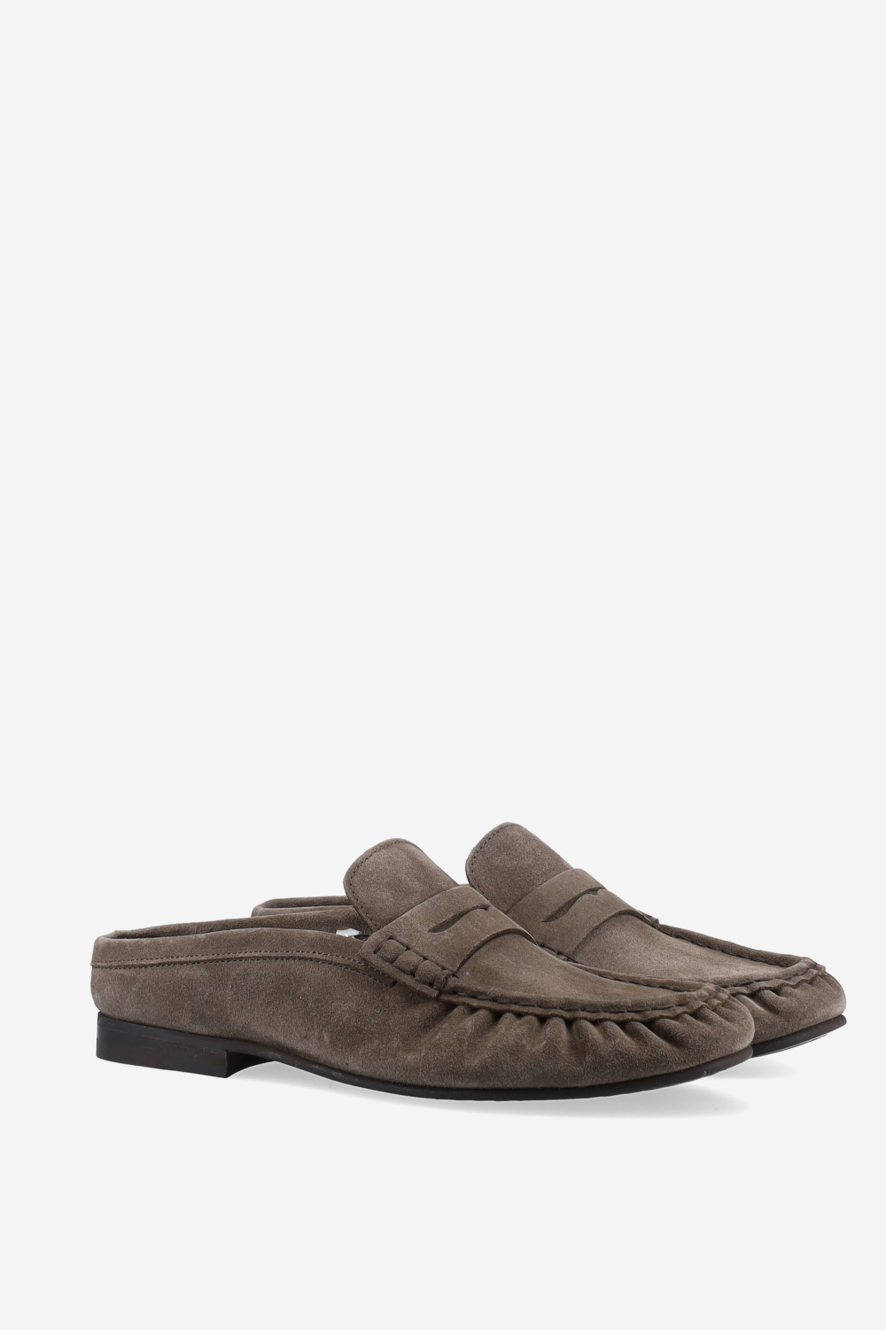 Penny wrinkle suede mule loafers
